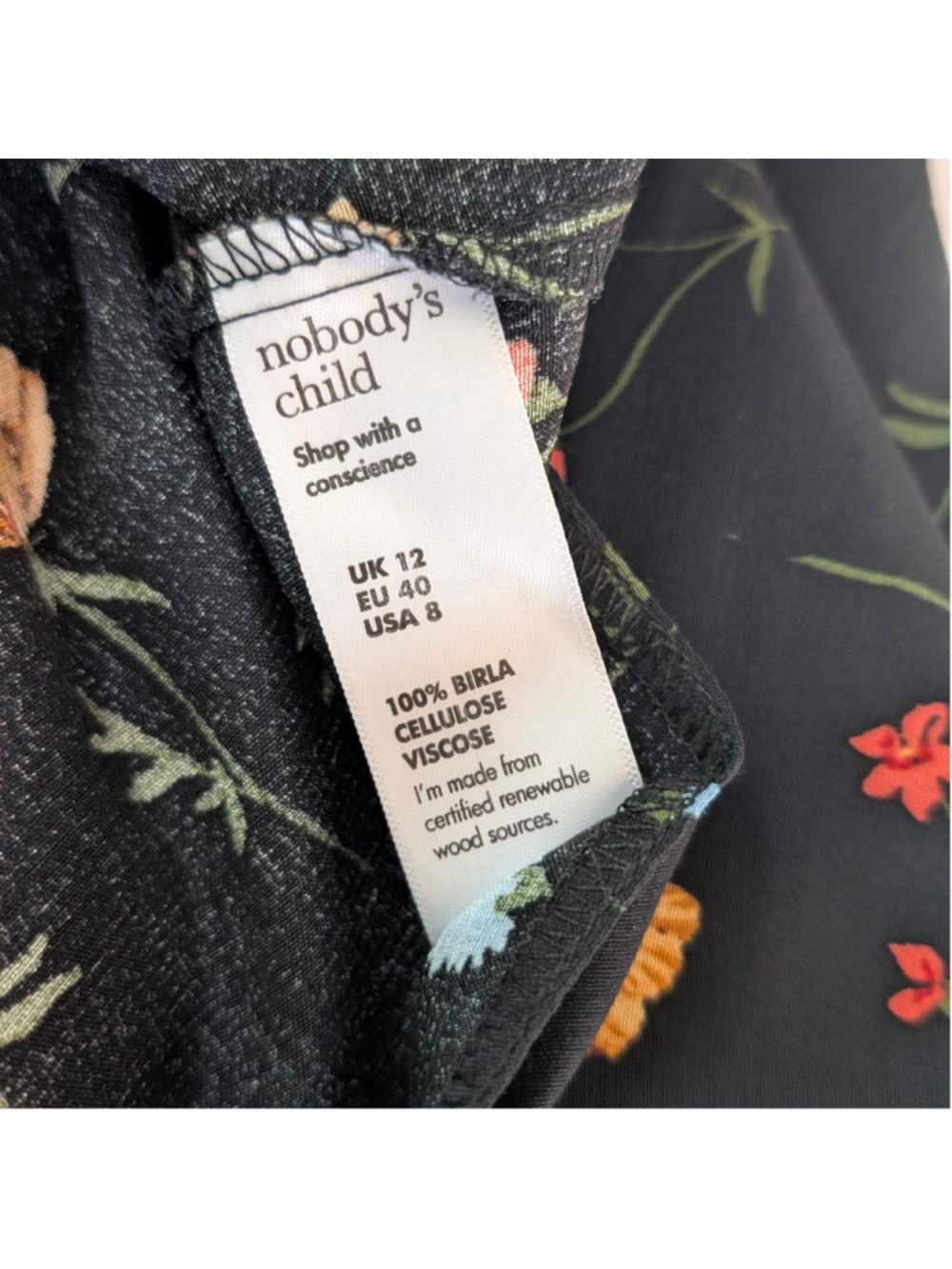 Nobody's Child Black Floral Ditsy Print Ruffle Tea Dress - Size 8 - Picture 5 of 9